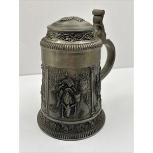 Vintage WMF Zinn Hallmark Pewter Lidded Stein Highly Detailed
